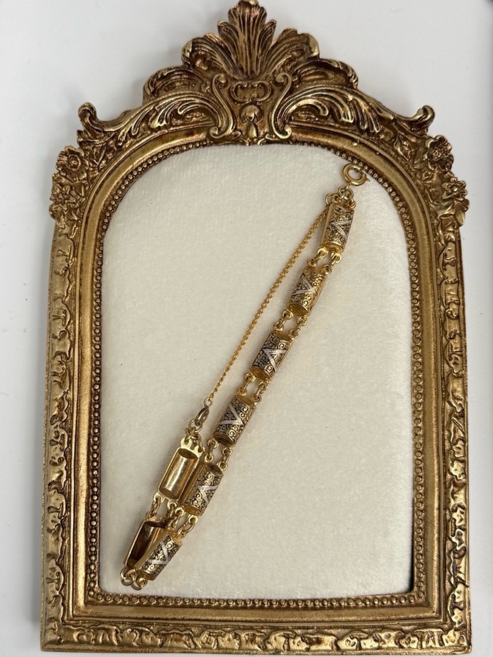 Spanish Damascene barrel link vintage bracelet safety chain